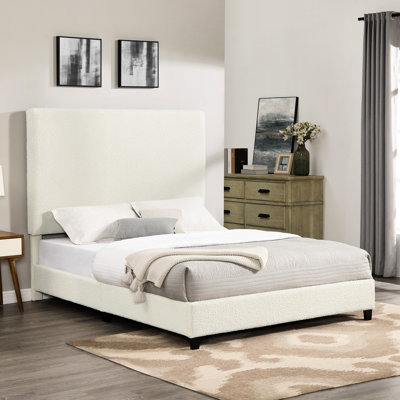 Cadre de grand lit contemporain - Plateforme de rembourrage en mousse confortable avec un design moderne blanc