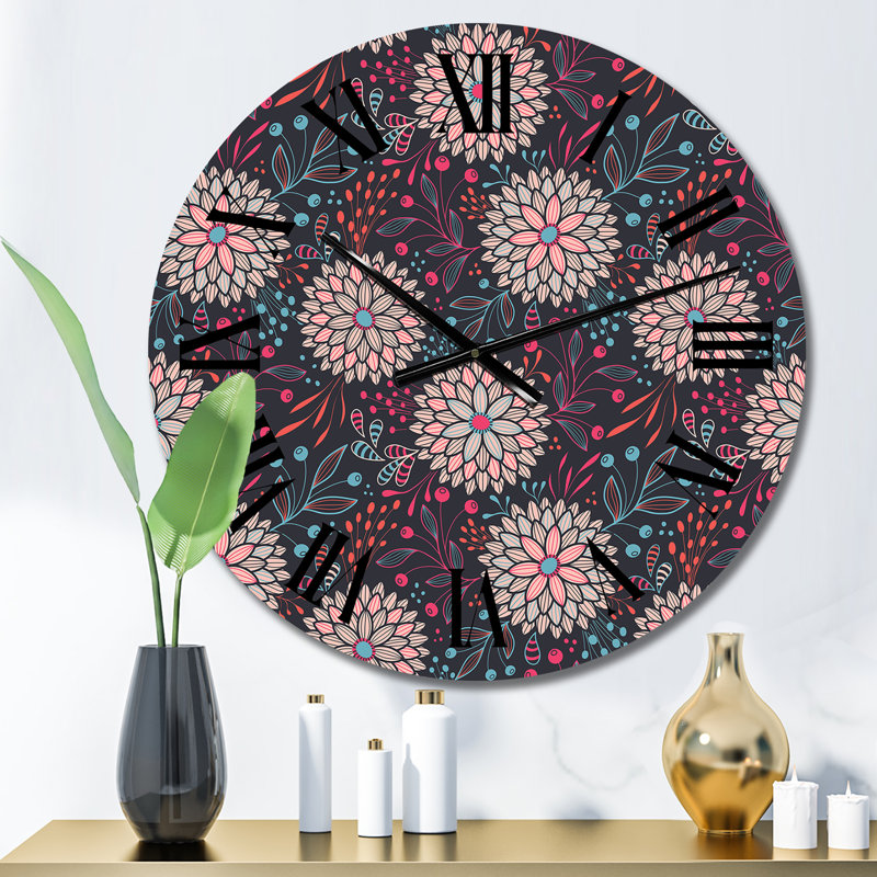 Rose fleurs abstraites - horloge murale à motifs, Petit