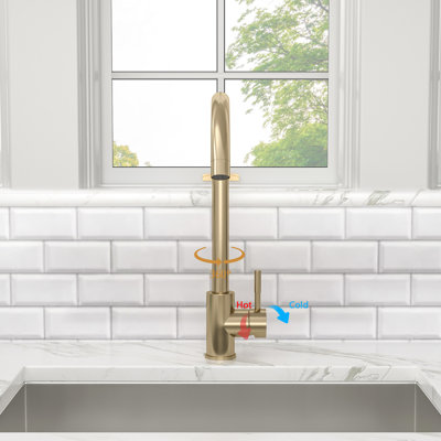 Single Gold Faucet For Kitchen Sink, 360 Degree Arc Spout, 304 Stainless Steel Construction, Tarnish And Rust , , Easy Installation Cleaning, Ceramic Cartridge Leak- Use, Water Hoses In Package With