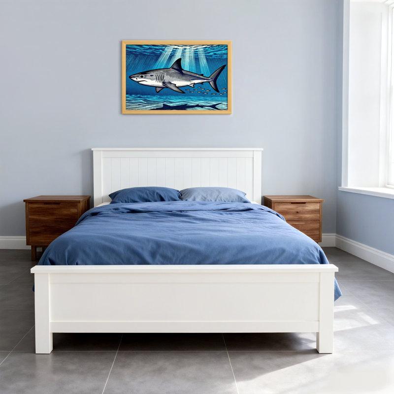 Animal Shark Swimming Underwater With Sunlight Rays, Does Not Apply, Wrapped Canvas, 16" H x 24" W