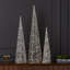Metallic Silver 3pc Cone Set, Pre-Lit with Micro Warm White LED Lights, Battery Operated