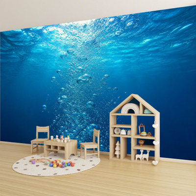 Murale auto-adhésive moderne pour la chambre à coucher avec des bulles sous-marines L 69 po x l 96 po Peel and Stick