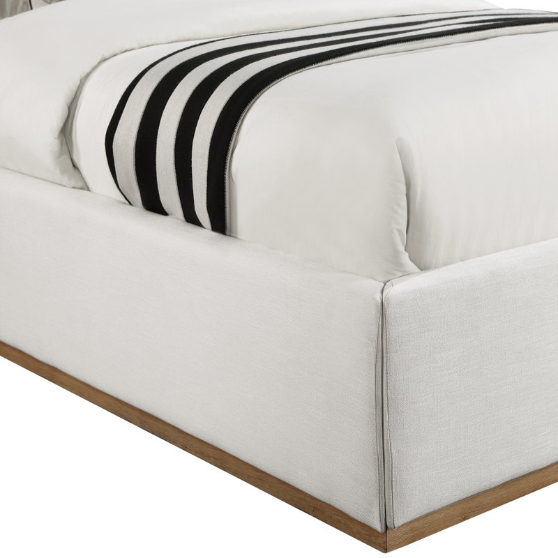 Lit à panneaux tapissier Chamblis, Tissu texturé en lin crème, Simple
