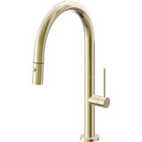 Poetto Pull Down Kitchen Faucet With Button Sprayer Low Arc Spout