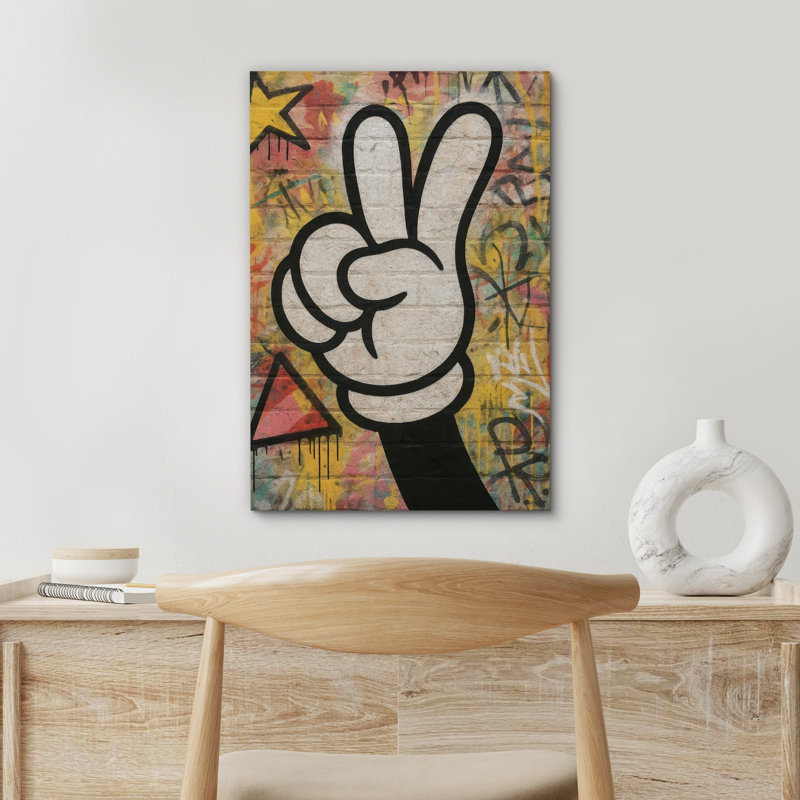 «Graffiti Peace Sign Hand Pop Art», reproduction d'art sur toile encadrée, H 36 po x l 24 po x P 1,5 po, Toile tendue