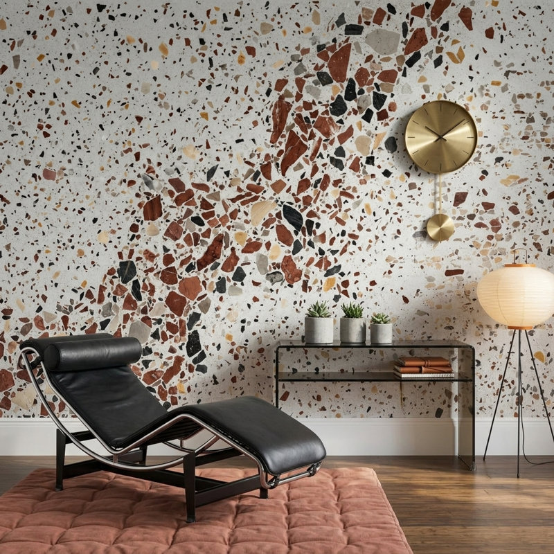 Papier peint texturé en béton Terrazzo, 120 po x 96 po, Peler et coller