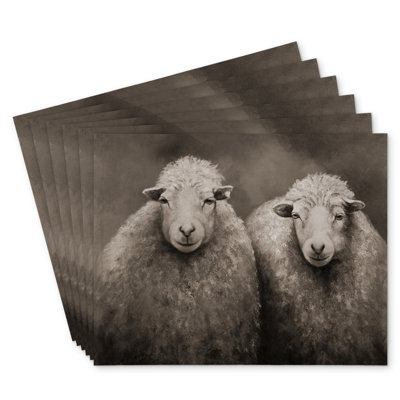 Sheep Sepia Polyester Eiver Set of 6 | Home Decor