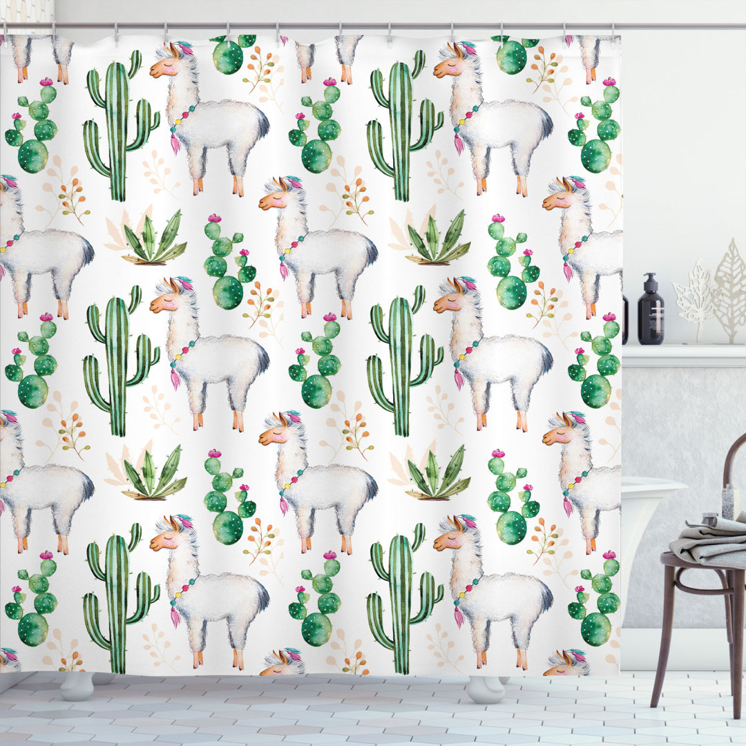Lindsey Hot South Desert Plant Cactus Pattern With Camel Animal Modern Colored Image Single Shower Curtain Ebern Designs