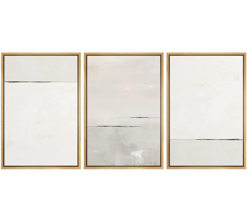 "Minimalist" Beige & Gray Tunes, dessin abstrait de lignes d'horizon abstraites, images murales modernes neutres simples, impression sur toile encadrée, 3 pièces x 3 pièces