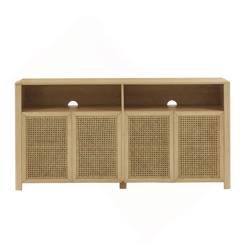 63" Mid Century Modern Rattan Sideboard Buffet Cabinet With Storage, Natural