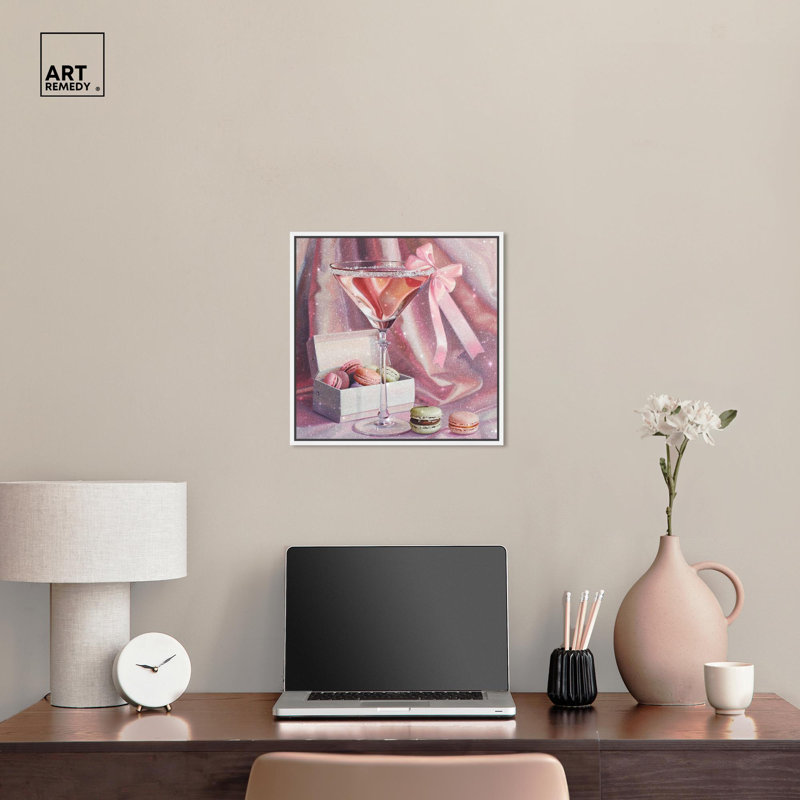 Art sur toile Macarons and Drink, H 17 po x l 17 po, Cadre flottant blanc