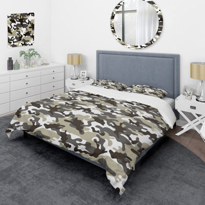 White And Brown Camouflage Modern & Contemporary Camouflage Duvet Cover