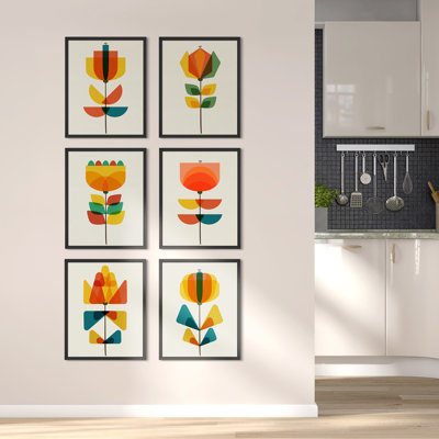 «Mid Century Modern Orange Abstract Boho», reproduction d'art encadrée, affiche, salle de bain, petit art mural