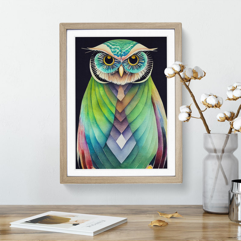 XV1022-5167X Watercolour Owl No.2 Abstract - Single Picture Frame Painting, 34cm H x 25cm W x 2cm D, Oak