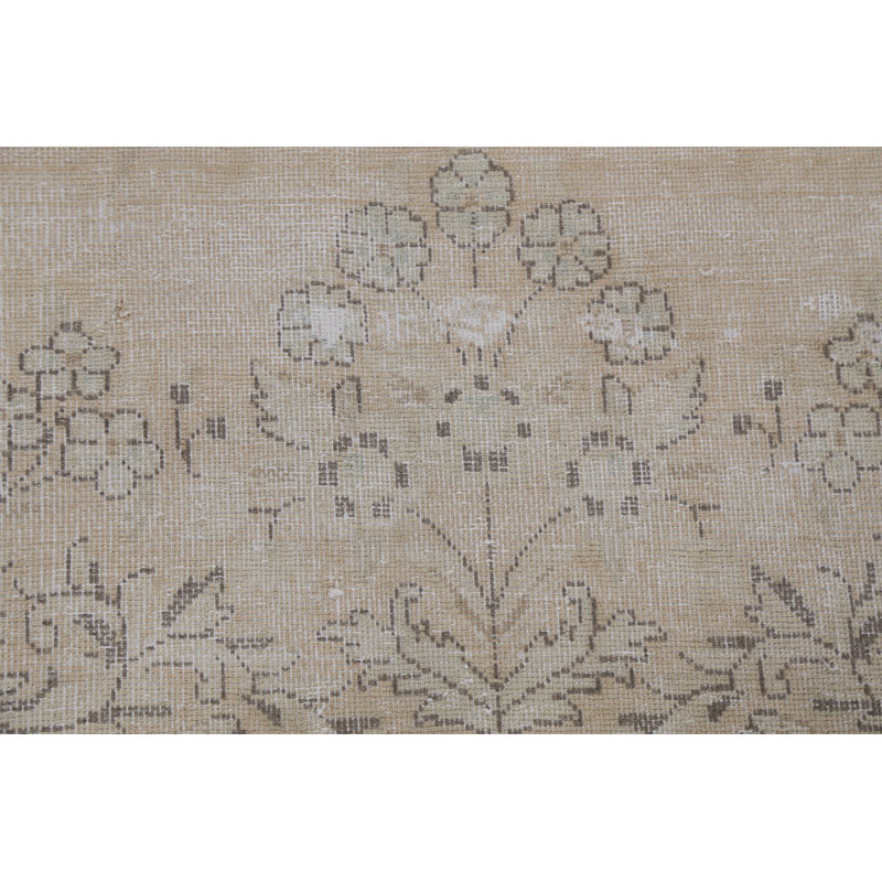 Tapis beige en laine noué à la main de conception unique 1950S 8 pi 9 po x 11 pi 6 po Hulya