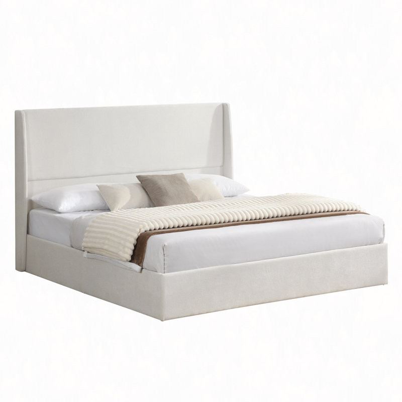 High Headboard Upholstered Bed, Floor Standing Bed Frame,Bed Frame, 12-Slat Support, Easy To Assemble, Chenille Cloth, No Box Spring Needed