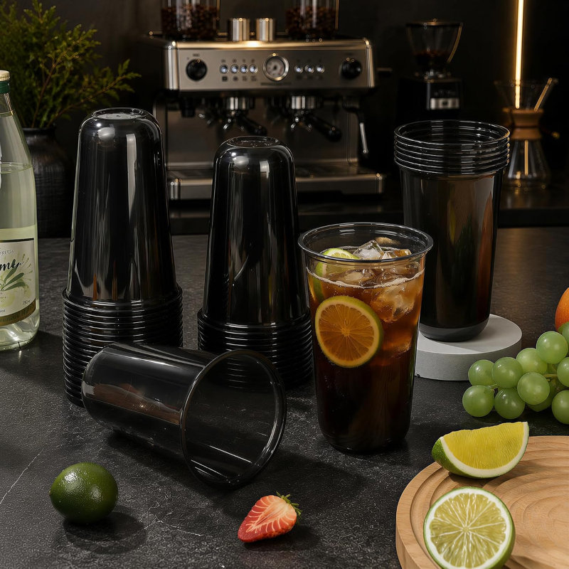 100 tasses en plastique noir 18 oz