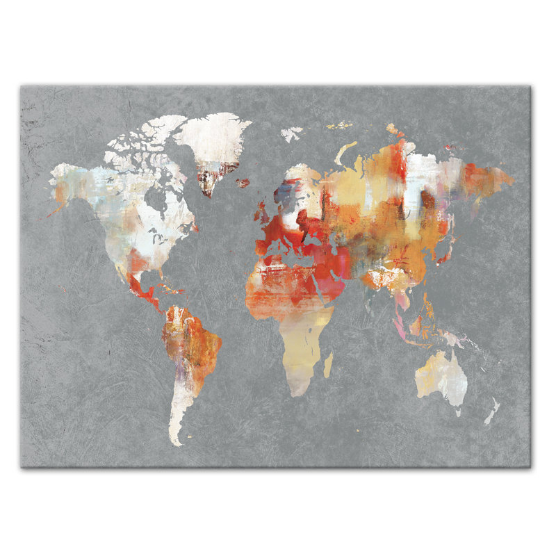 « world map », reproduction de peinture à l’aquarelle sur toile horizontale, H 12 po x l 16 po x P 1,25 po, Toile tendue