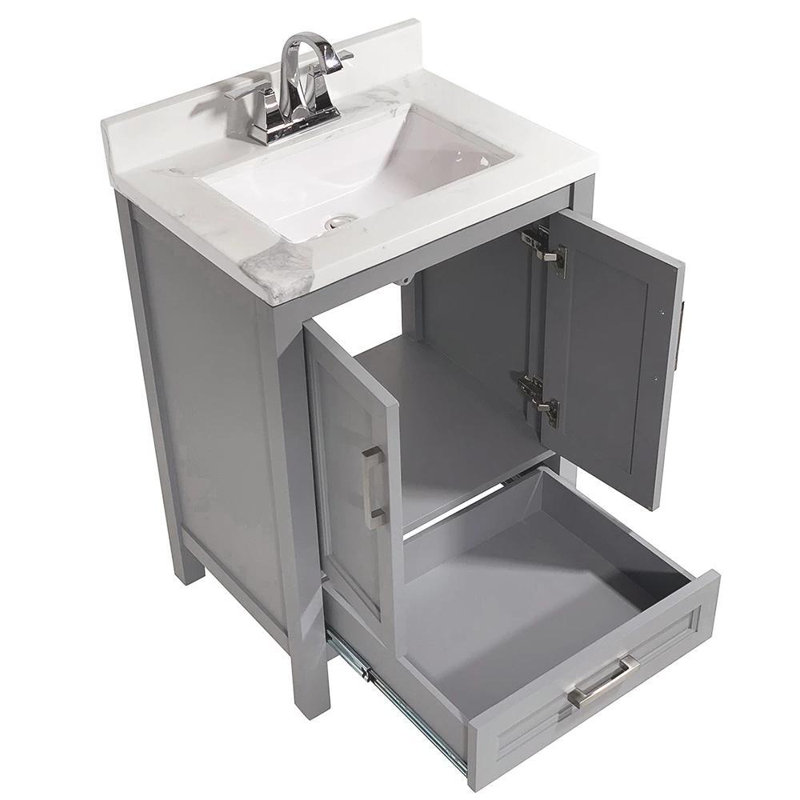 Ensemble de meuble-lavabo simple 25 po Daily, Marbre de Carrare, Gris