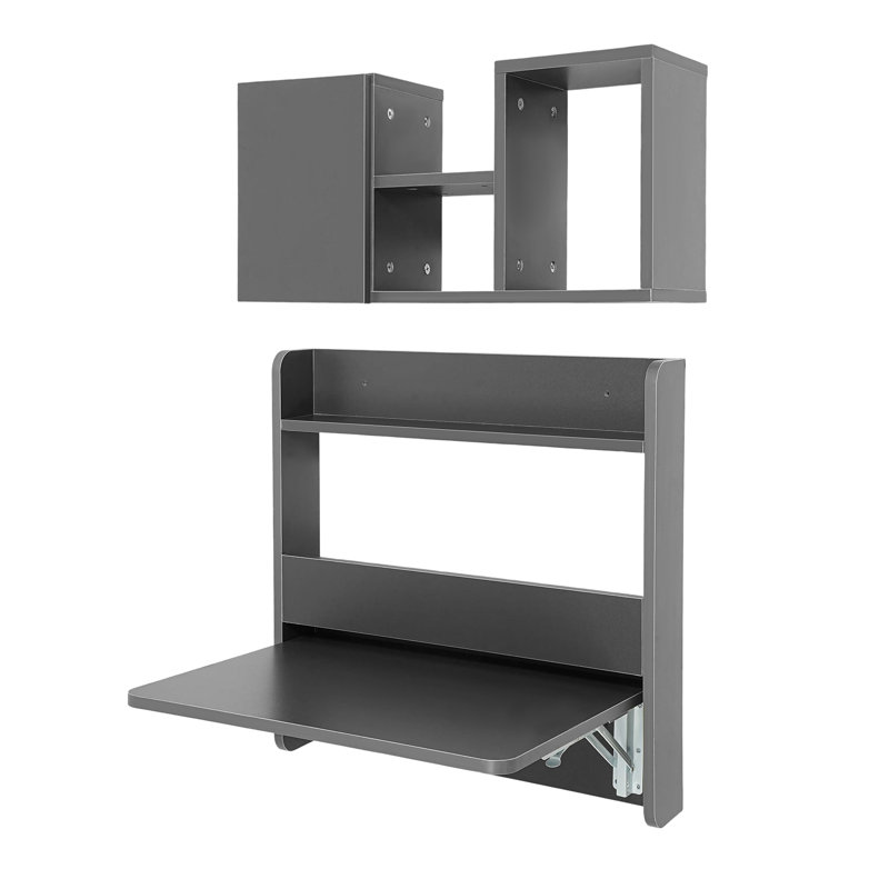 Bibliothèque murale en bois massif rectangulaire pliable pour ordinateur portable, Gris