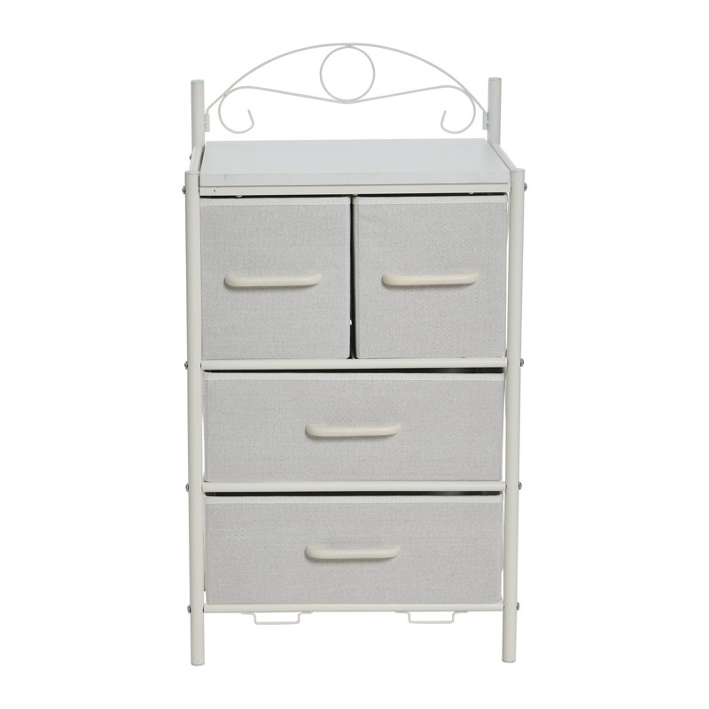 Scandinavian White Iron & Wood Four-Drawer Chest, White