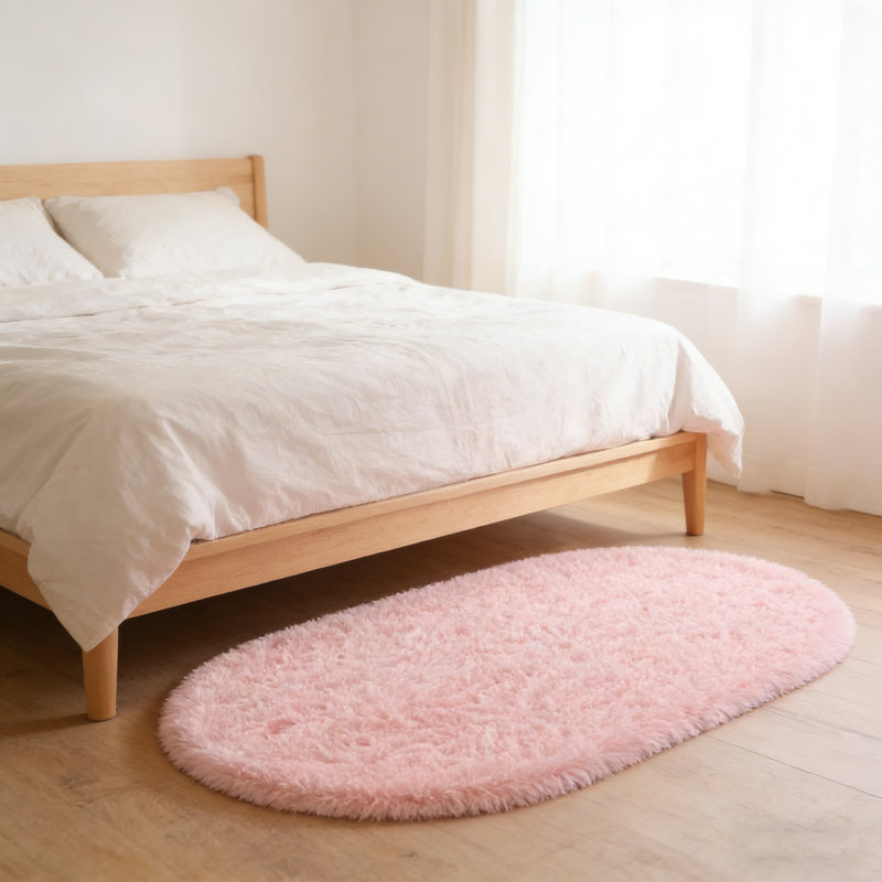 Tapis de salon rose à poils longs lavable et antidérapant