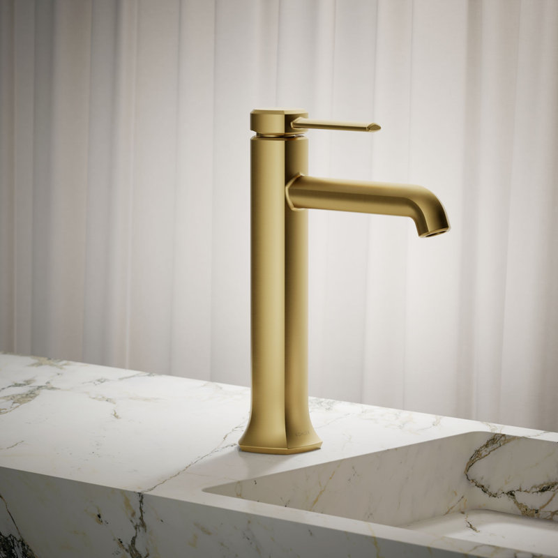 Occasion Tall Single-Handle Vessel Sink Bathroom Faucet with Drain Assembly, Vibrant Brushed Modern Brass, 1.2 GPM 