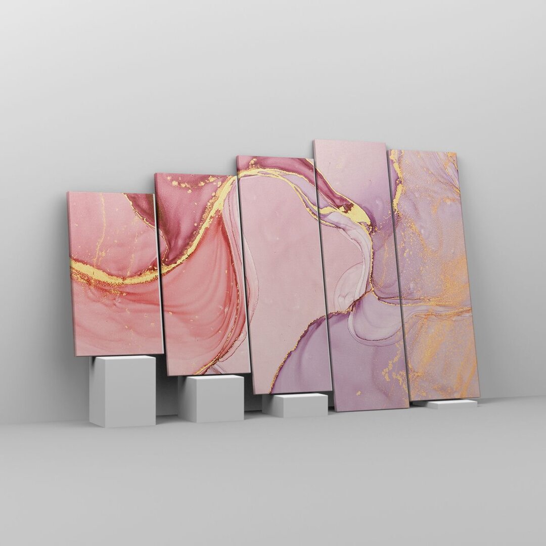 5-tlg. Leinwandbilder-Set Abstraction Marble Pink