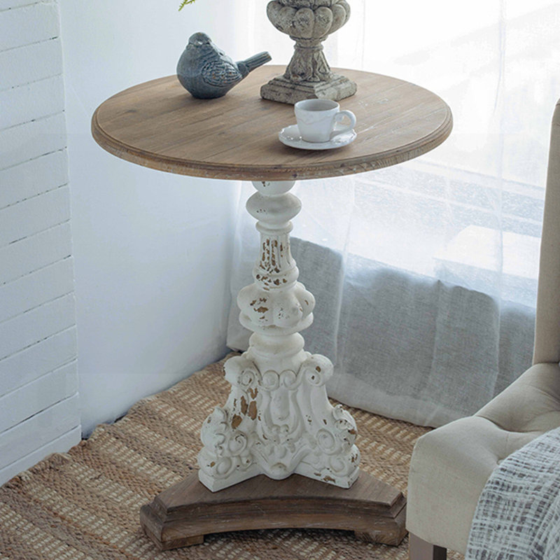 Table d'appoint ronde antique blanche