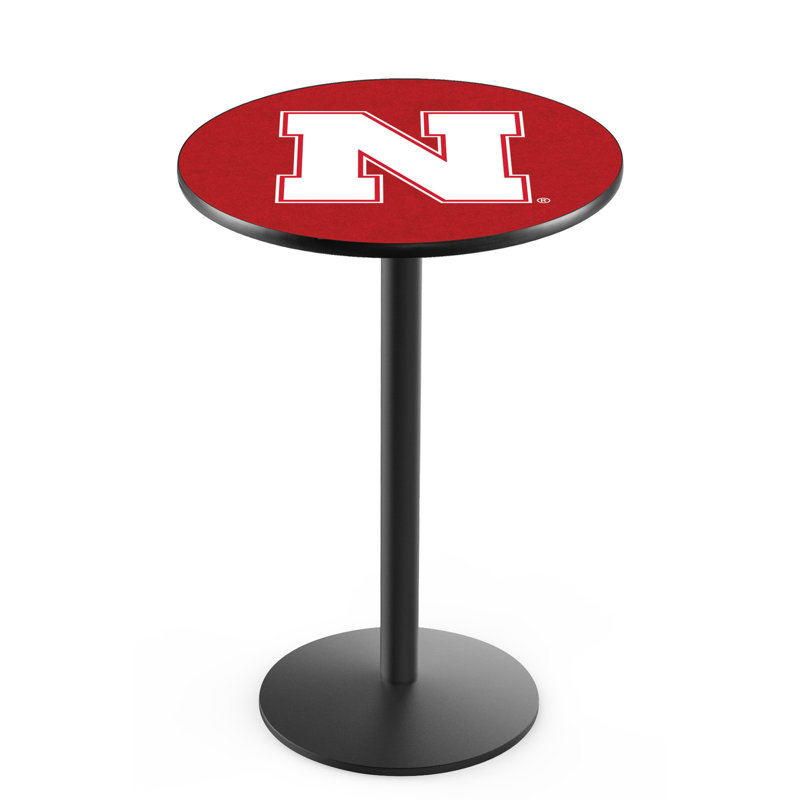 Round Metal Base Dining Table, Black Wrinkle, University of Nebraska