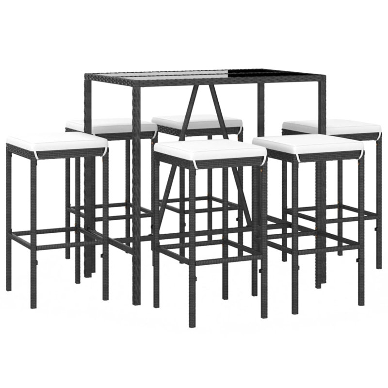 Doritta Bar Set with Stools, Black, White