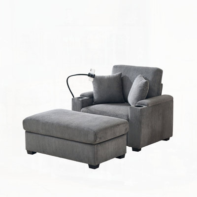 55" Oversized Chaise Lounge Chair Indoor with Ottoman and Storage by Latitude Run