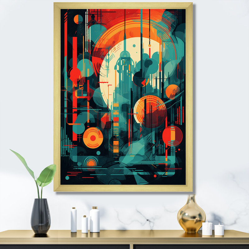 Vert et orange Mid Century Innovations III sur impression sur toile, Encadrement doré, H 32 po x l 24 po x P 1 po