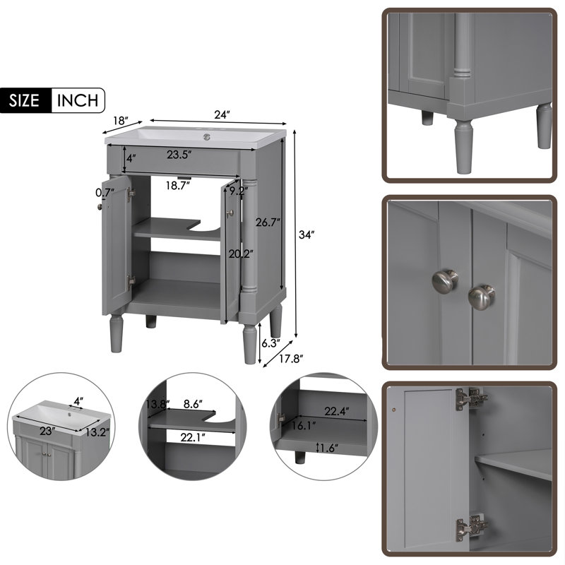 Bathroom Vanity With Top Sink, Gris