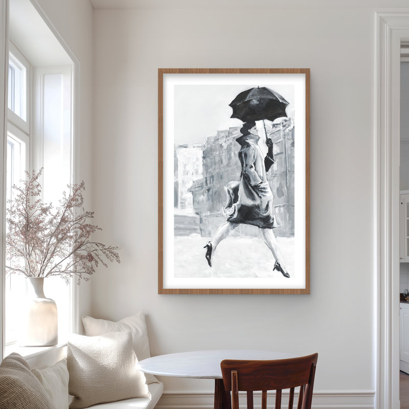 «Woman in the Rain», reproduction encadrée en noir et blanc | Décoration intérieure