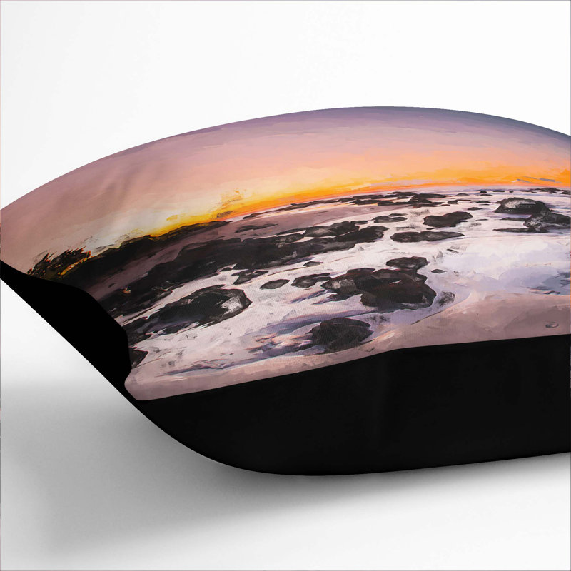 Moon Above the Beach Cushion with Filling, 55cm H x 55cm W x 20cm D, Black