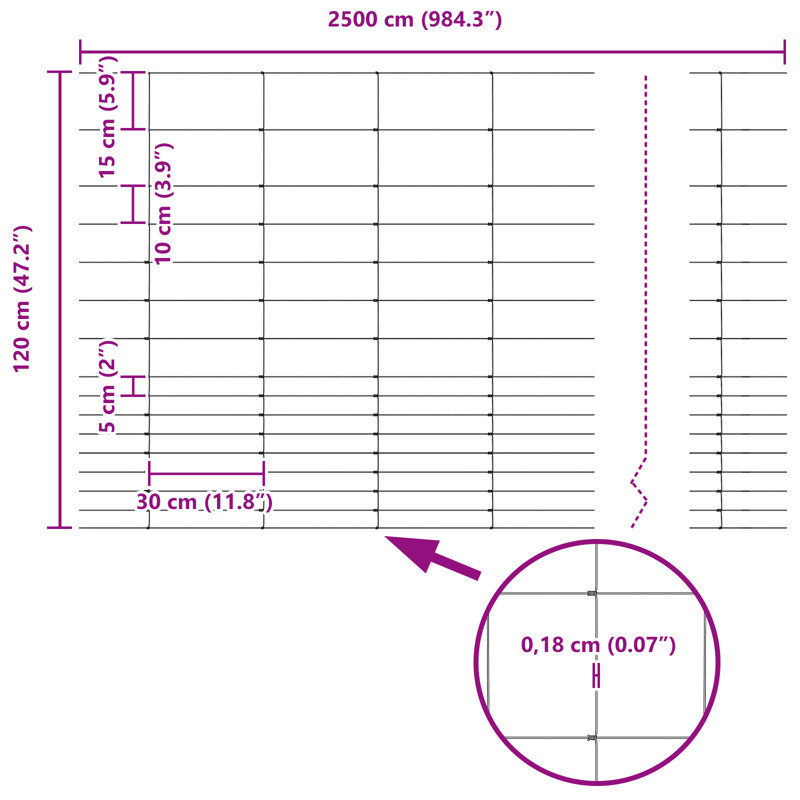 Field Fence Galvanised Steel, 120cm H x 2500cm W