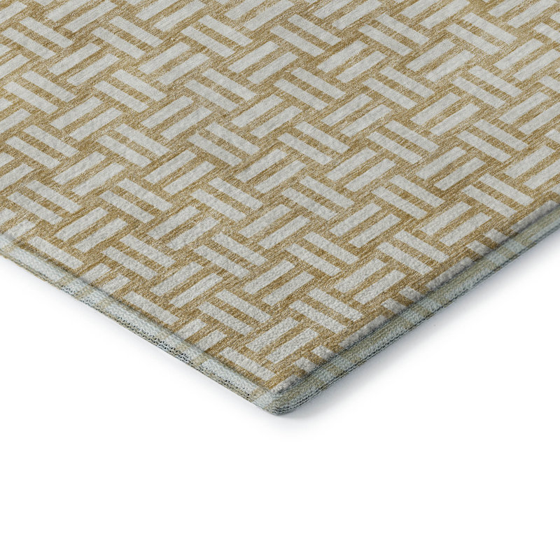 Tapis doré Prisco lavable à la machine de qualité supérieure, Rectangulaire 8 pi x 10 pi