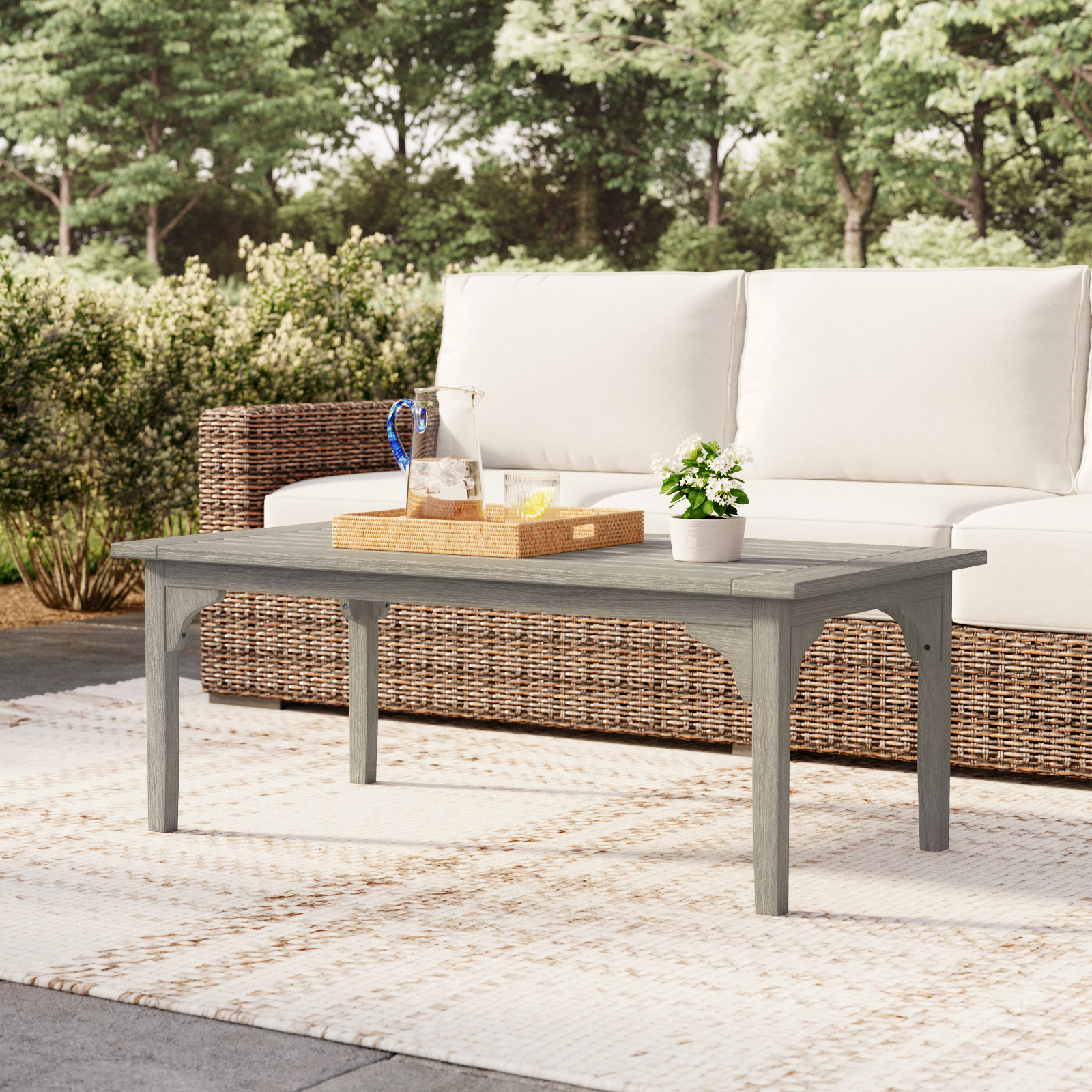 Summerton 48'' Teak Outdoor Coffee Table, Weathered Gray