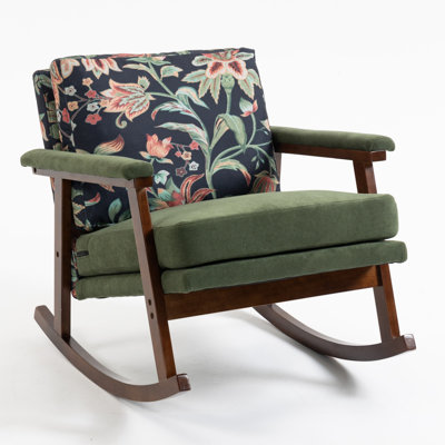 Mid Century Modern Rocking Accent Chair, Upholstered Reading Armchair With Wood Frame For Living Room Bedroom Sunroom