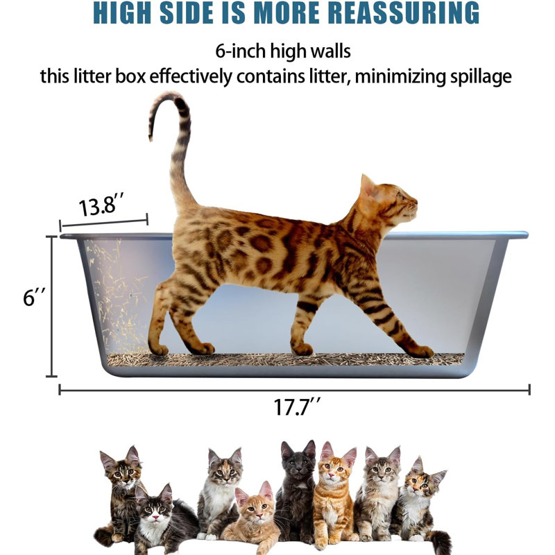 Bac à litière en acier inoxydable pour chat 17,7 "M, Argent argent