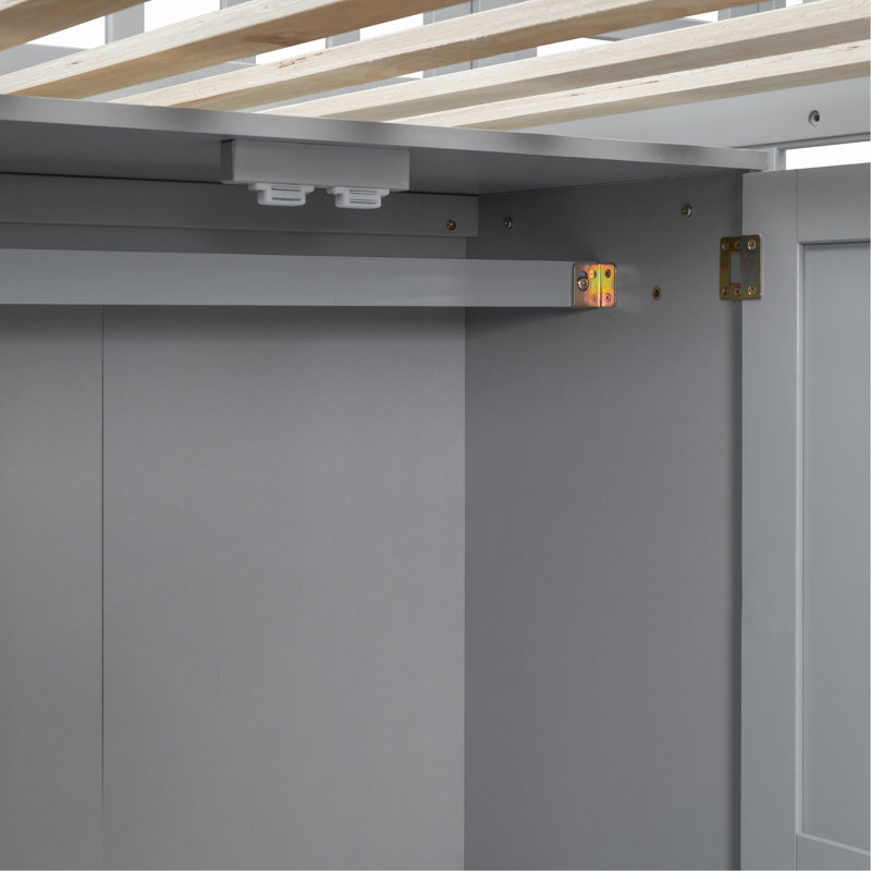 Lit mezzanine avec bibliothèque, tiroirs, bureau et garde-robe, Gris