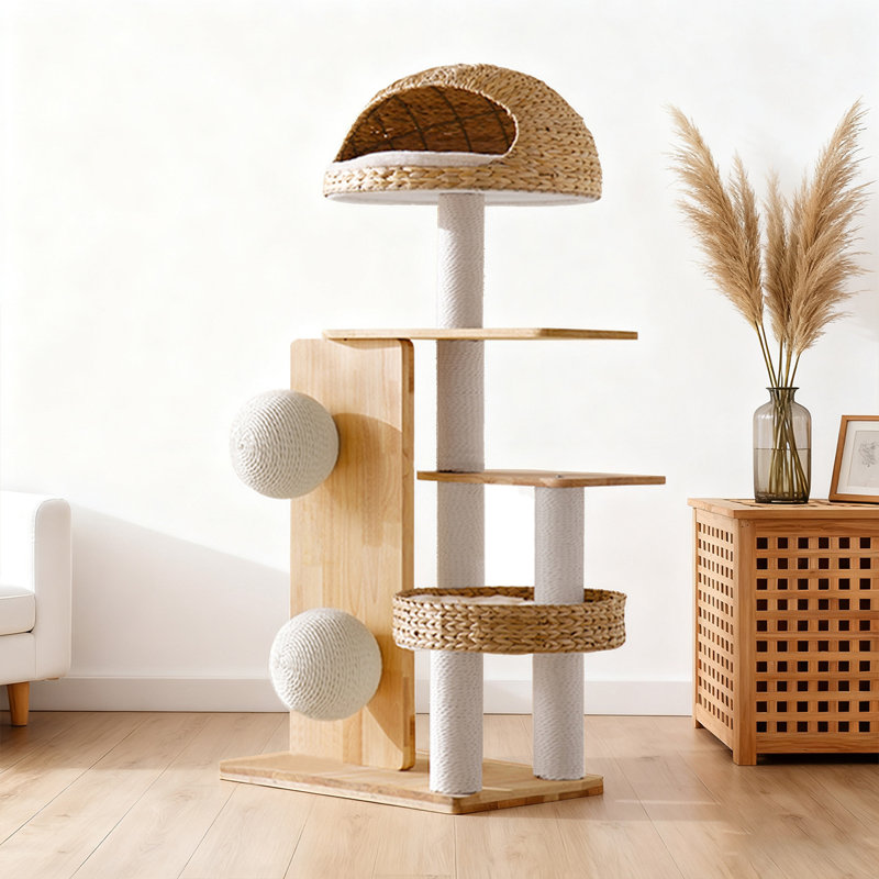 Arbre à chat multifonctionnel en rotin