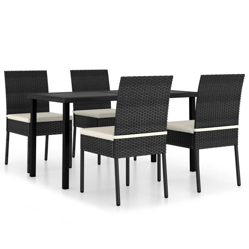 Aaila 4 - Person Patio Dining Set with Rectangular Table , Cushions Included, Black, Cream