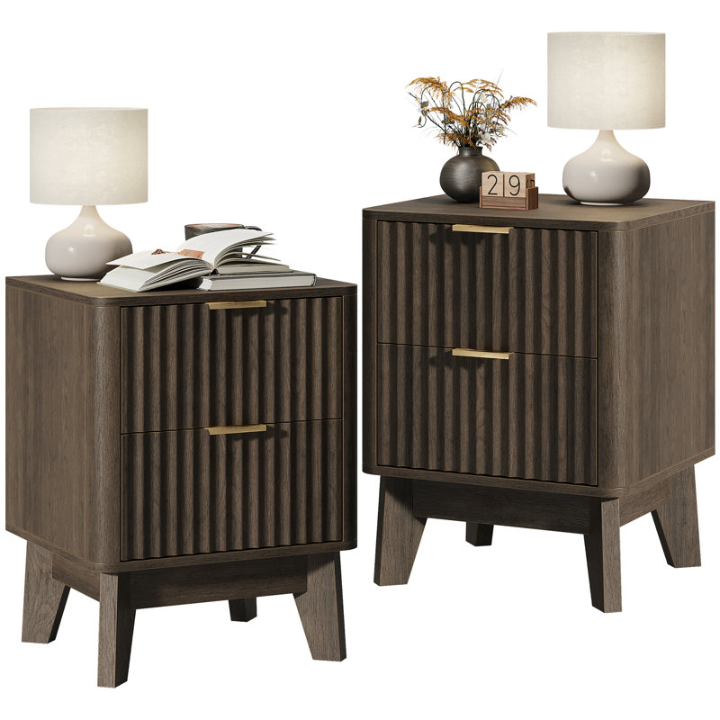 Donati 15"W Fluted Nightstand with 2 Drawers, Walnut