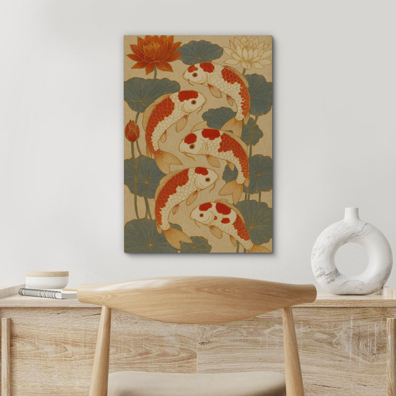 «Koi Fish and Lotus Flower Art», reproduction d'art sur toile encadrée, H 48 po x l 32 po x P 1,5 po, Toile tendue