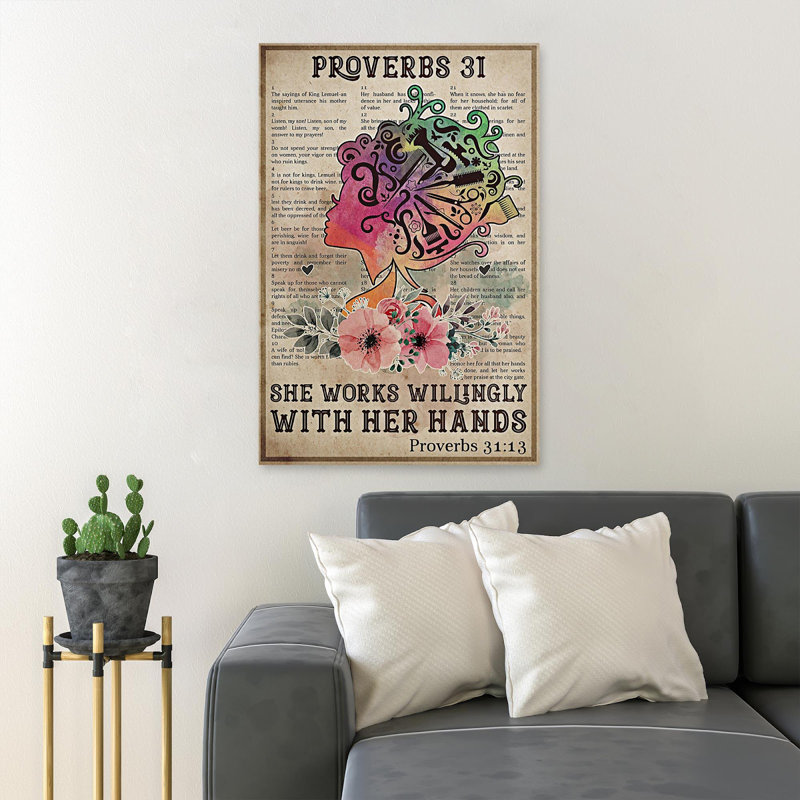 Coiffeuse et fleurs - Elle travaille volontiers avec ses mains - 1 pièce, impression sur toile tendue