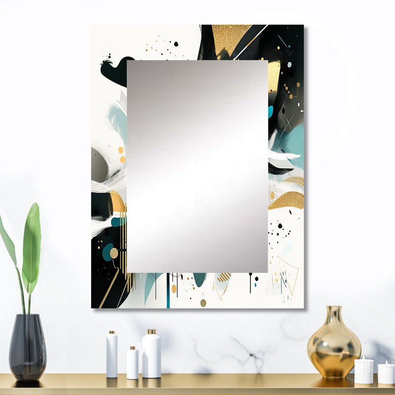 Bleu sarcelle cubiste kaléidoscope III - miroir décoratif cubique, grand miroir mural moderne, impression d'art en métal