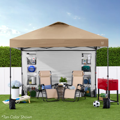 Best Choice Products 10X10ft Easy Setup Pop Up Canopy, Portable Tent W/ Side Wall, 1-Button Push, Case - Olive Green