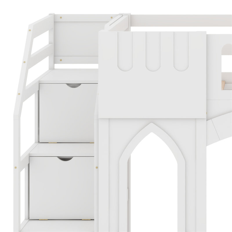 Jorelus Kids Twin Loft Bed, White